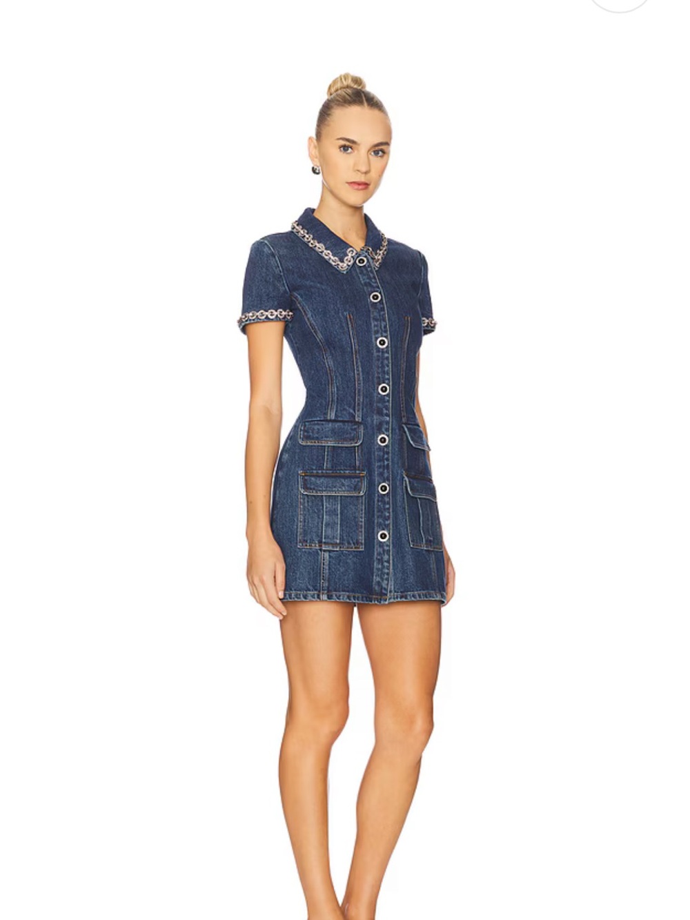 Crystal Trim Collared Mini Dress in Blue
self-portrait - Picture 2 of 8